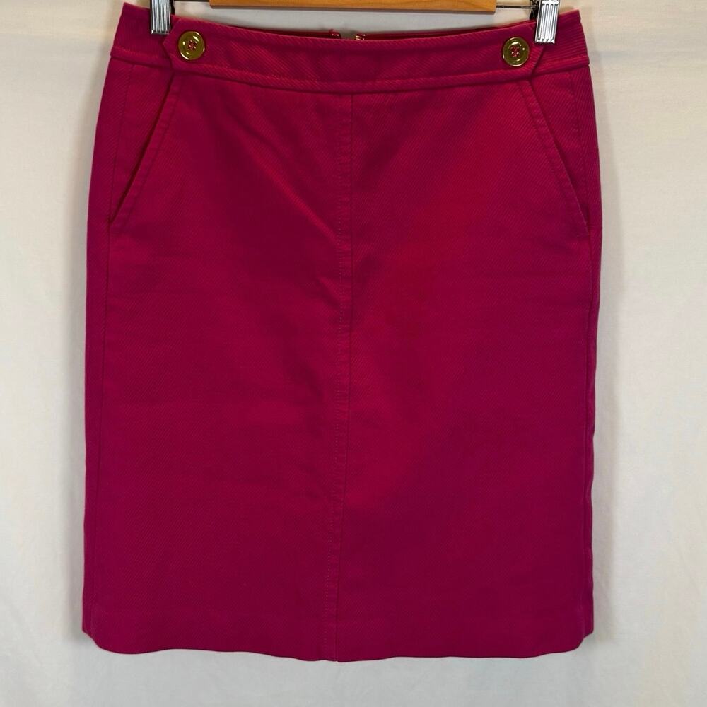 Talbots Women’s 6 Textured Pencil Skirt Cotton Pink Gold Buttons Career Spring